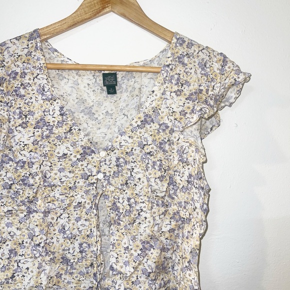Wild fable women’s floral open front ruffle rayon top - Picture 2 of 10